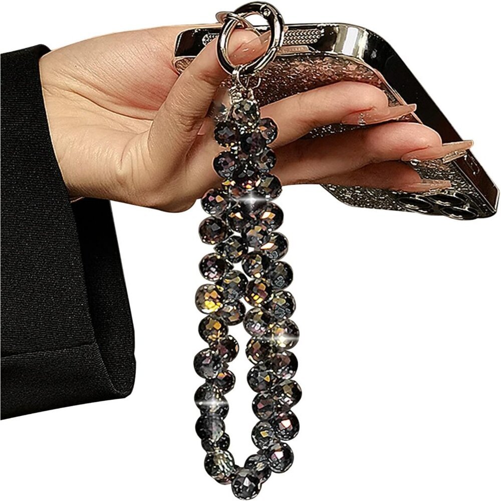 Durable Beaded Lanyard Bracelet for Phones - Elegant Black Wristlet Accessory